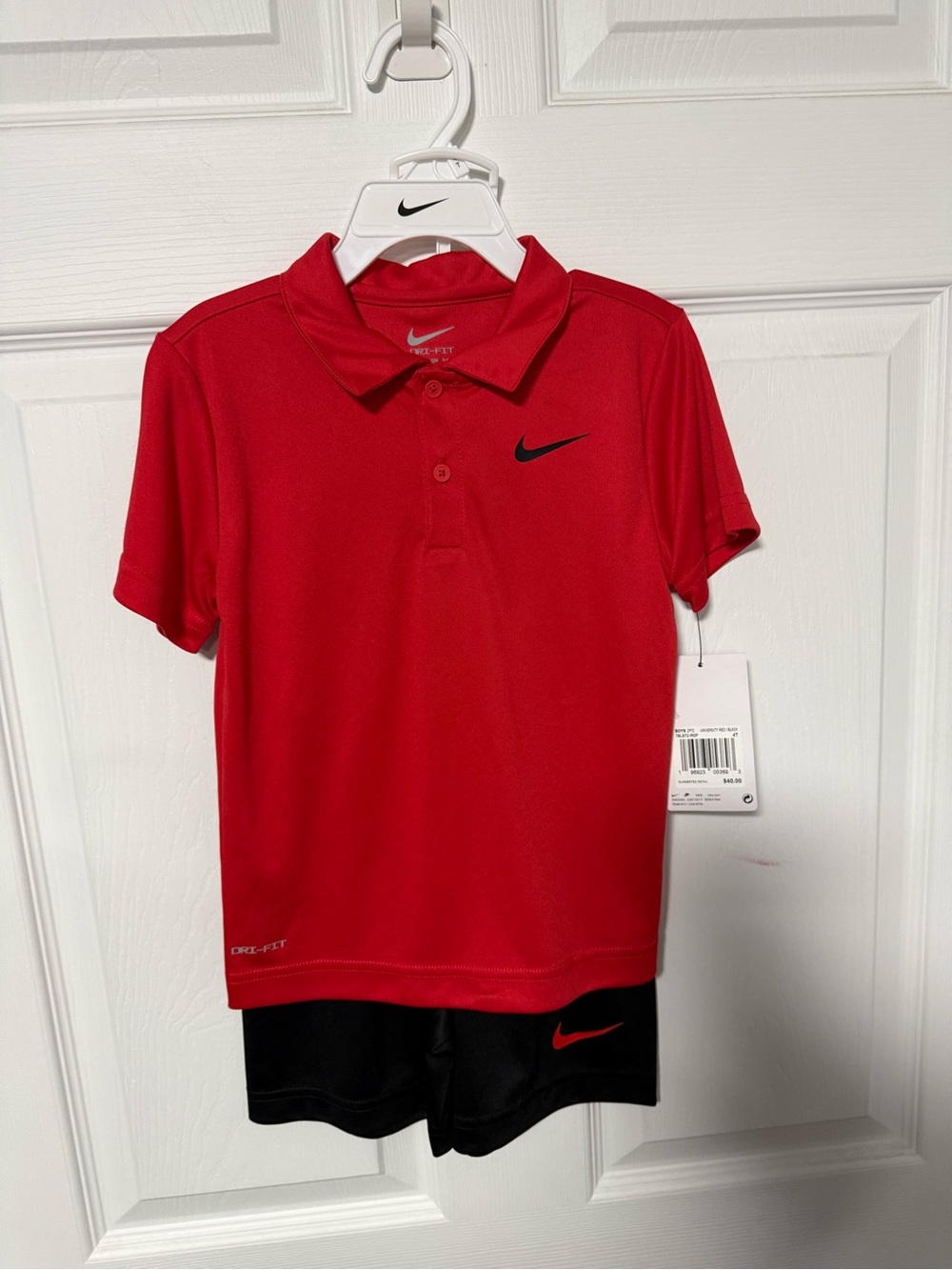 Nike Red Kids' Dri-FIT Polo Top with Black Swoosh